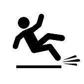 Slipping and falling person, wet slippery floor symbol