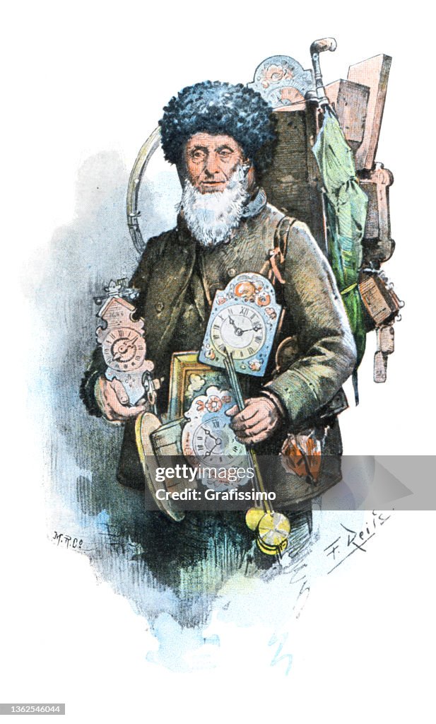 Uhrmacher Verkäufer verkauft Kuckucksuhr im Schwarzwald Deutschland 1896