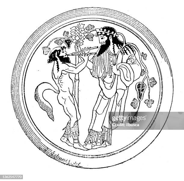 antique illustration: satyr and dionysus - dionysus stock illustrations