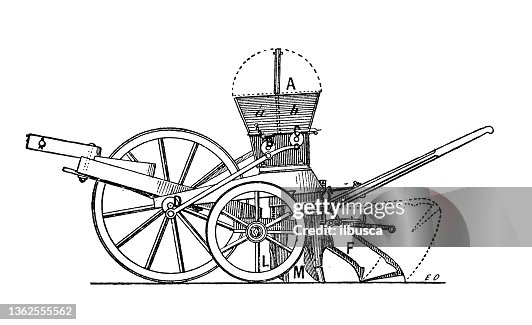 Antique illustration: Seeder machine, seed drill Antique illustration: Seeder machine, seed drill