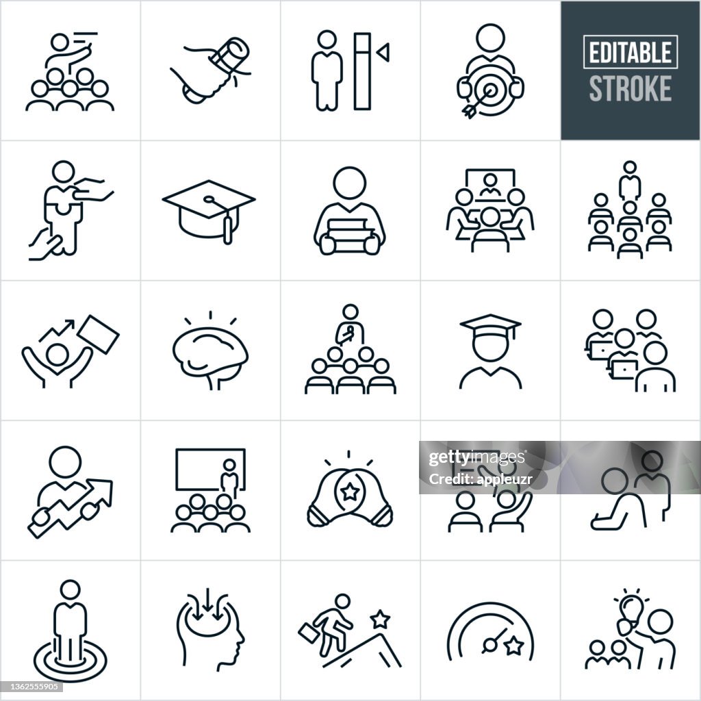 Professional Development Thin Line Icons - Editable Stroke
