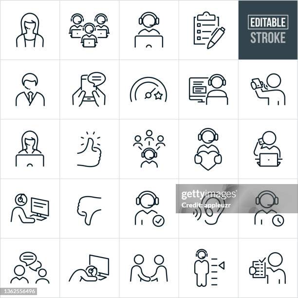 ilustrações, clipart, desenhos animados e ícones de ícones da linha fina de suporte ao cliente - traçado editável - customer relationship management