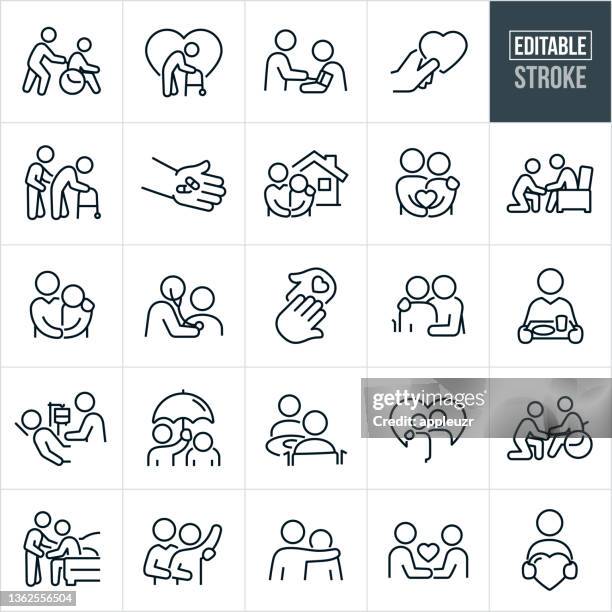 caregiver thin line icons - editable stroke - home carer stock illustrations