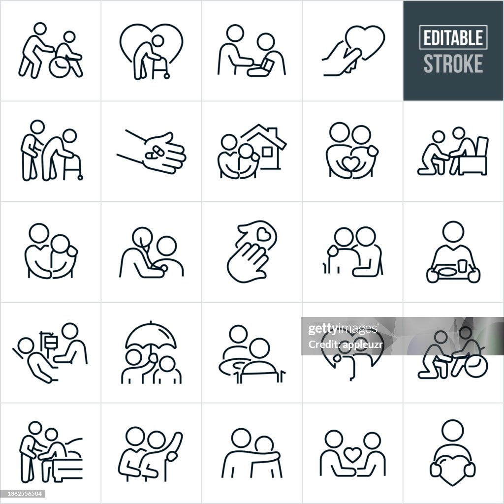 Caregiver Thin Line Icons - Editable Stroke