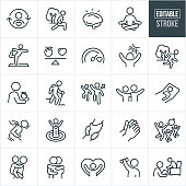 Mental Wellness Thin Line Icons - Editable Stroke