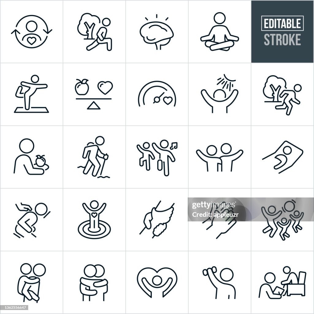 Mental Wellness Thin Line Icons - Editable Stroke