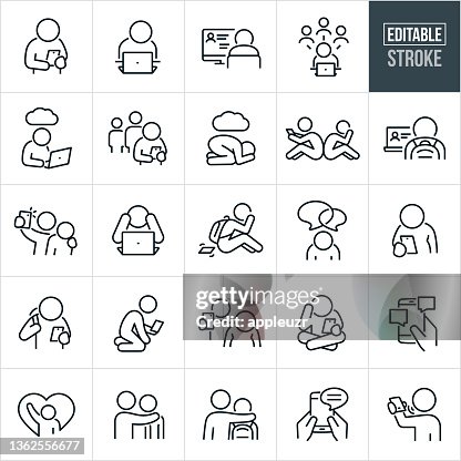 Cyberbullying Thin Line Icons - Editable Stroke Cyberbullying Thin Line Icons - Editable Stroke