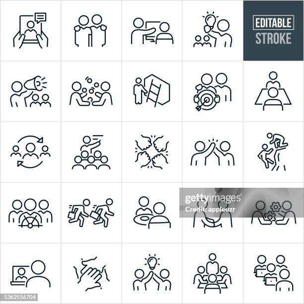 business mentoring thin line icons - bearbeitbarer strich - thin line icons stock-grafiken, -clipart, -cartoons und -symbole