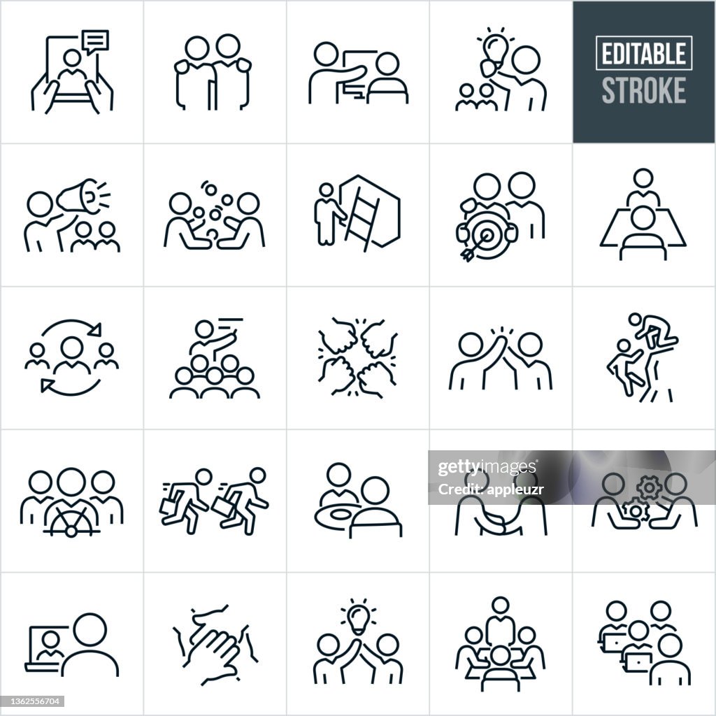 Iconos de línea delgada de Business Mentoring - Trazo editable
