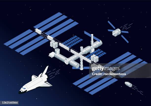 ilustraciones, imágenes clip art, dibujos animados e iconos de stock de iss - estación espacial internacional