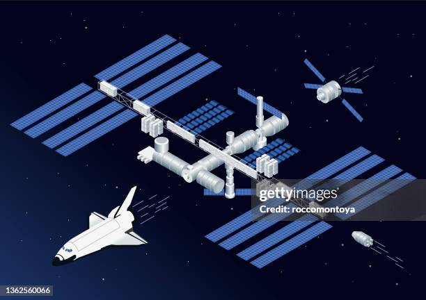 ilustraciones, imágenes clip art, dibujos animados e iconos de stock de iss - estación espacial
