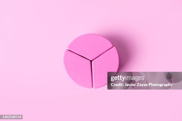 market data pie chart made of pink wooden toy blocks - entero fotografías e imágenes de stock