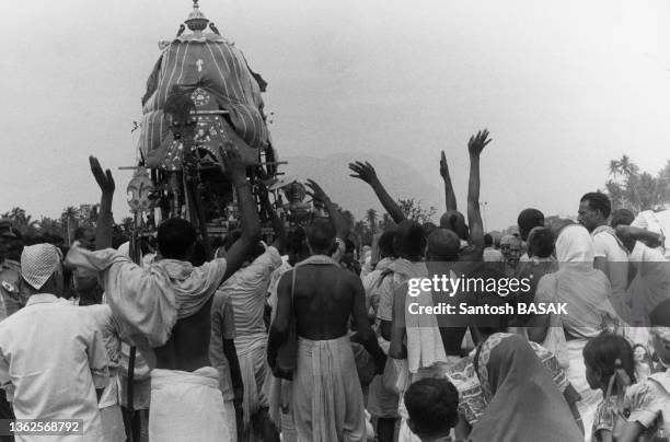 Une charette décorée lors de la fête Hindou de Ratha Yatra le 30 Juillet 1979 à Calcutta, Inde.