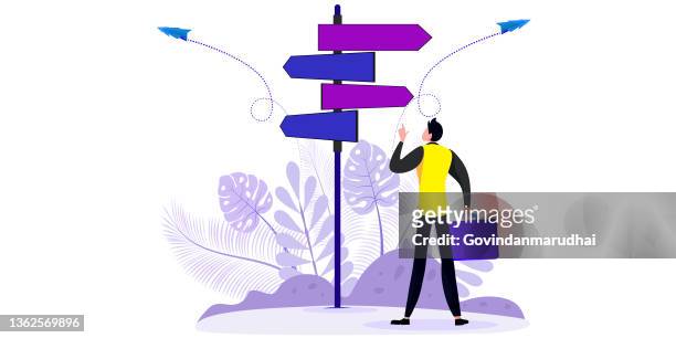 crossroads as business strategy choice and future options tiny person concept - making choice stock illustrations
