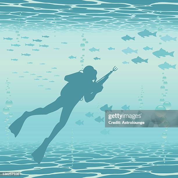 hunter diver - man diving ocean stock illustrations
