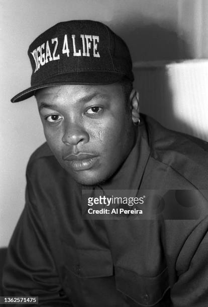 Dr. Dre aka Andre Romelle Young of the Rap group N.W.A. Appears in portrait as their new CD, "Elif4ZaggiN" reaches number one on the Billboard...