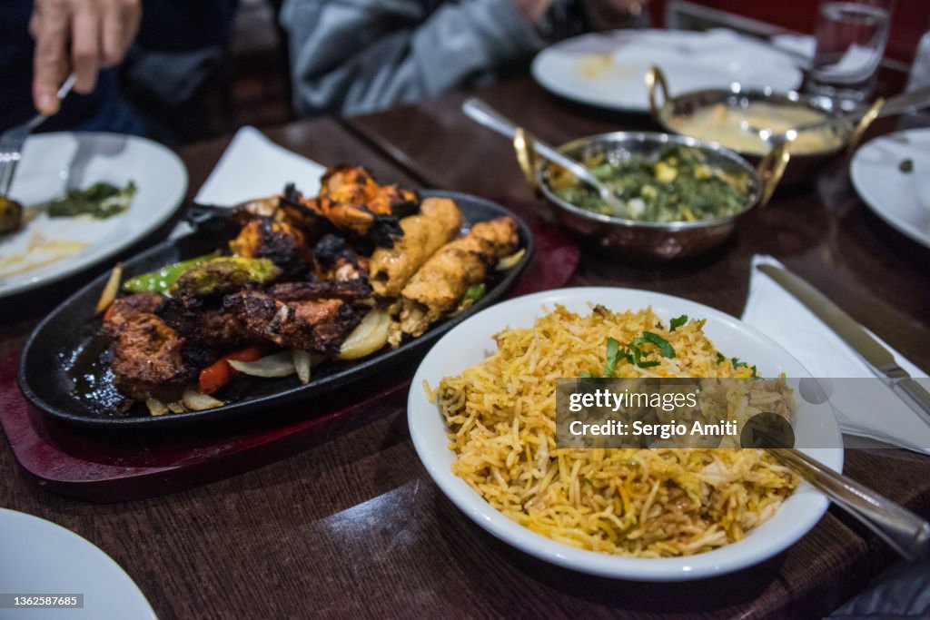 Indian tandoori mixed platter, lamb biryani, malai chicken korma and Saad paneer