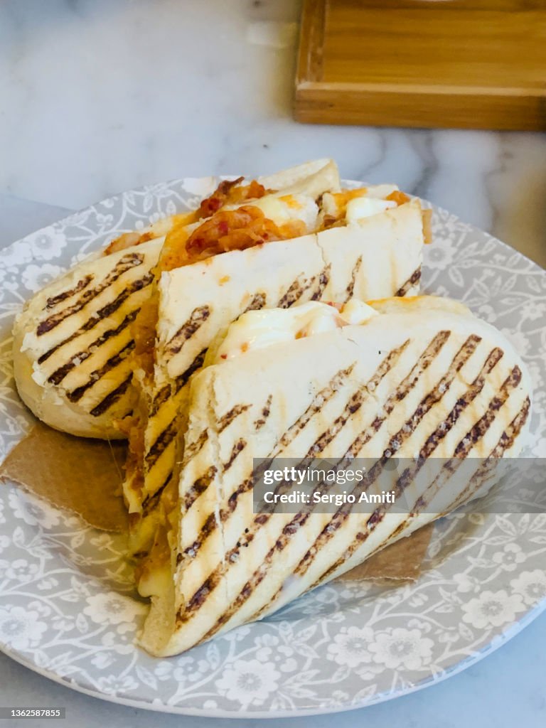 Kimchee and cheese panini