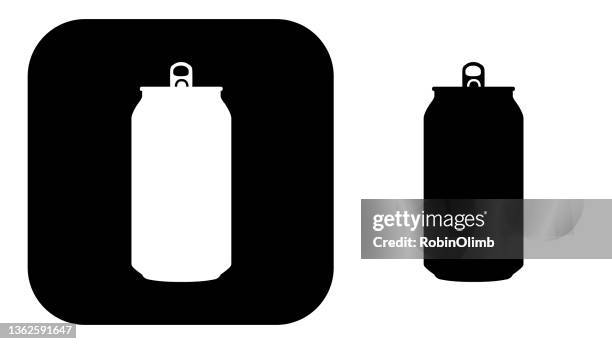illustrations, cliparts, dessins animés et icônes de icônes de canettes de soda en noir et blanc - boîte en fer blanc
