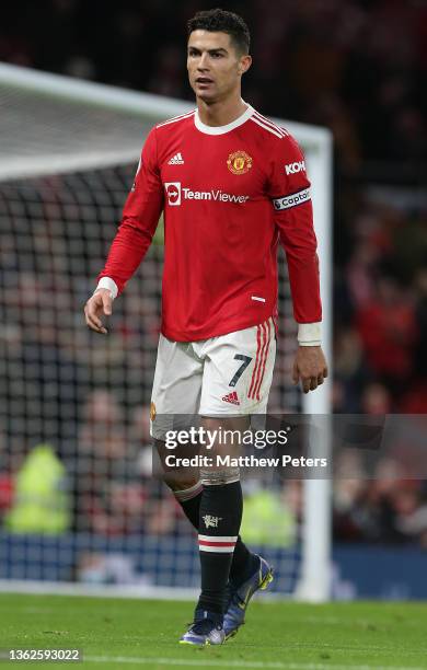 Cristiano Ronaldo of Manchester United walks off after the Premier League match between Manchester United and Wolverhampton Wanderers at Old Trafford...