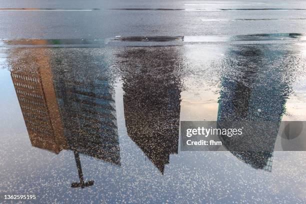 reflection in a puddle - potsdamer platz skyline berlin after rain (germany) - puddle reflection stock pictures, royalty-free photos & images