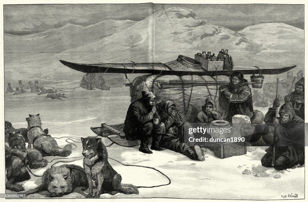 Victorian Explorers from Frederick Schwatka's Search for Franklin's expedition, under Divide Hill, Dog sled team