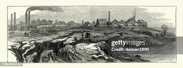 subsidence of land at the northwich salt mines, cheshire, england, 1881, victorian 19th century - mining accident stock illustrations