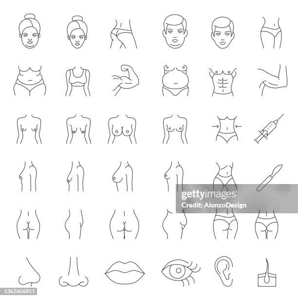 plastic surgery icon set. - thorax stock illustrations