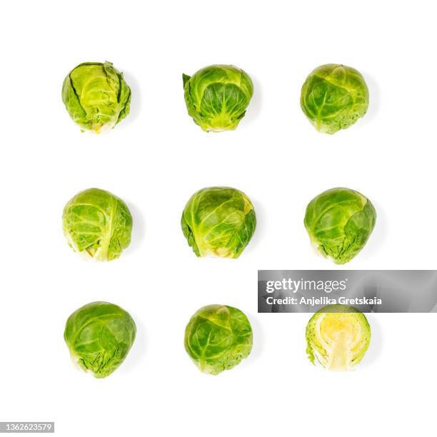 brussels sprouts isolated on the white background, flat lay. - broccoli on white stock-fotos und bilder