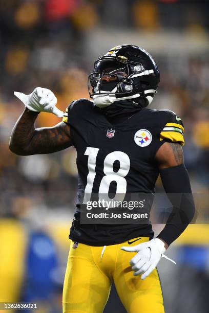 Diontae Johnson of the Pittsburgh Steelers celebrates after scoring a touchdown during the second quarter against the Cleveland Browns at Heinz Field...