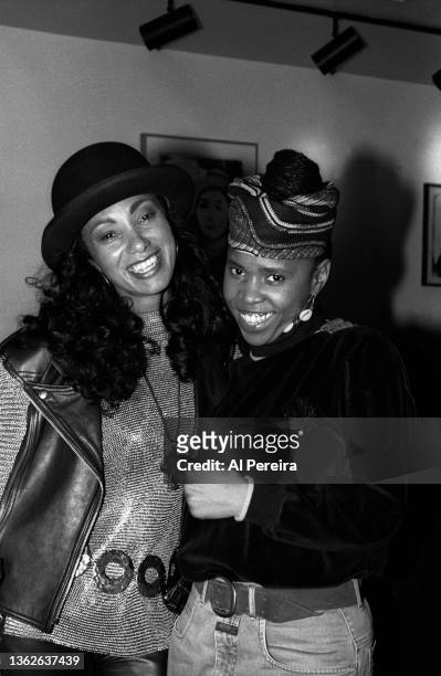Downtown Julie Brown and Rapper Harmony of Boogie Down Productions attend a party DJ Frankie Knuckles, known as The Godfather of House Music, on...