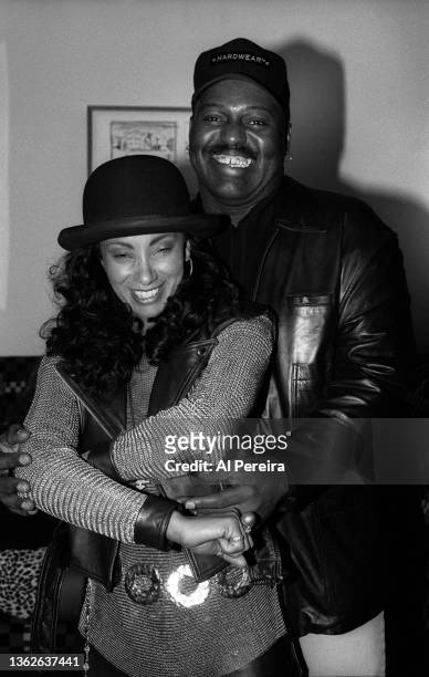 Frankie Knuckles and Downtown Julie Brown attend a party DJ Frankie Knuckles, known as The Godfather of House Music, on November 10, 1991 in New York...