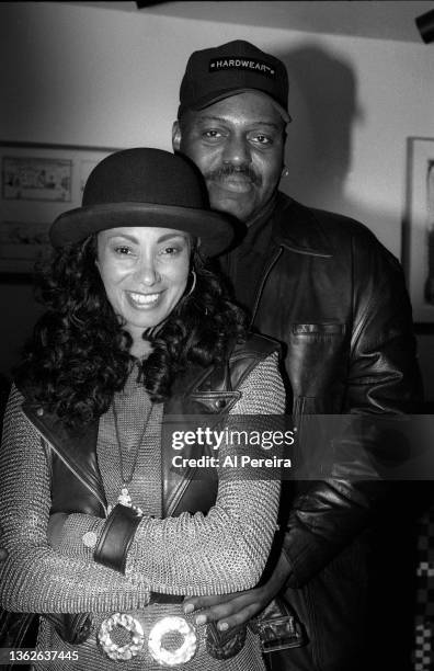 Frankie Knuckles and Downtown Julie Brown attend a party DJ Frankie Knuckles, known as The Godfather of House Music, on November 10, 1991 in New York...