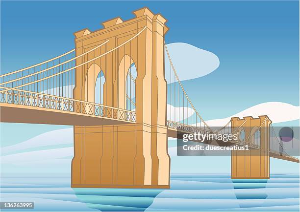ilustraciones, imágenes clip art, dibujos animados e iconos de stock de puente de brooklyn, nueva york - brooklyn bridge