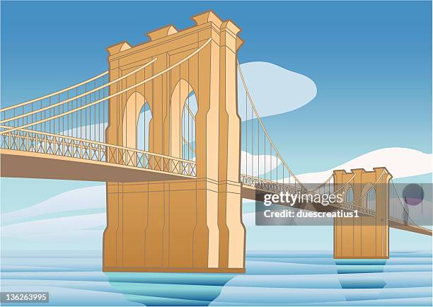 ilustrações, clipart, desenhos animados e ícones de ponte do brooklyn, nova york - ponte suspensa