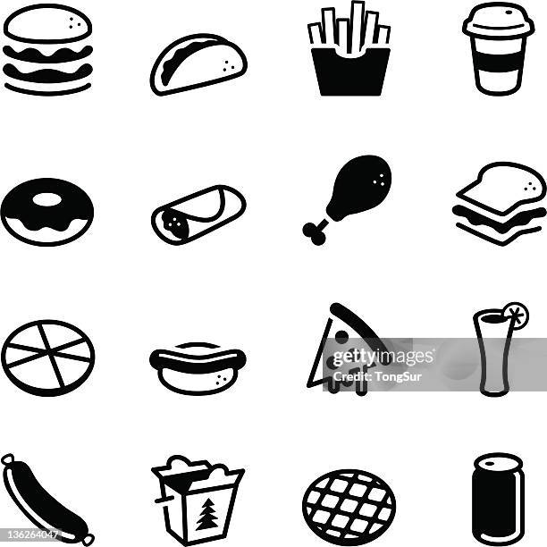 fast-food-icons - hot dog schnellimbiss stock-grafiken, -clipart, -cartoons und -symbole