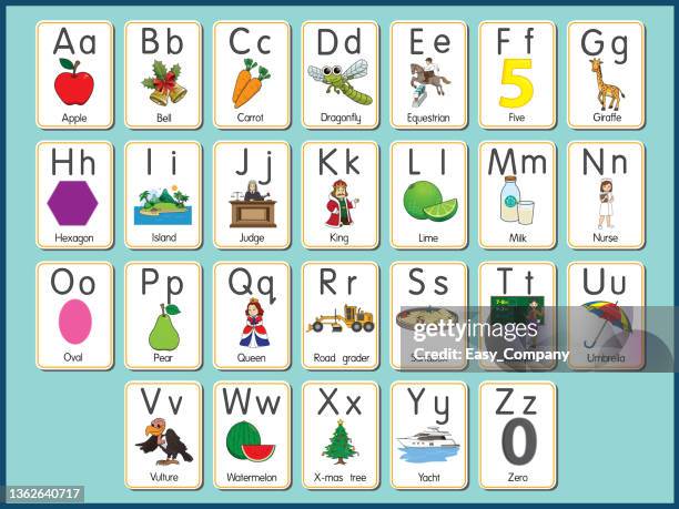 vektorabbildung der alphabet-karte a-z groß- oder kleinbuchstaben für anfänger abc - leselernkarte stock-grafiken, -clipart, -cartoons und -symbole