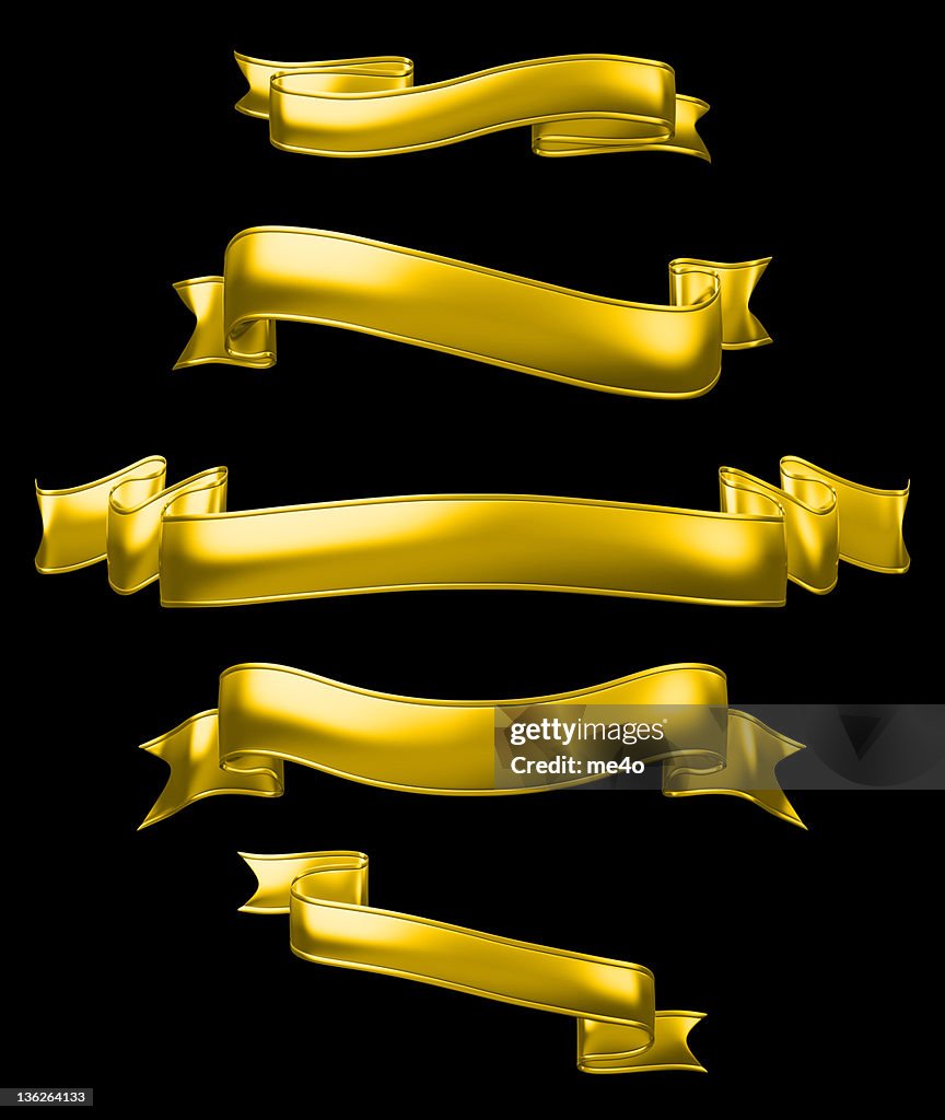 Ensemble de bannières or, rendu 3d de haute résolution.