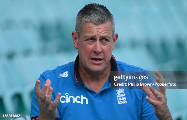 Ashley Giles, Managing Director of England Men's Cricket talks to the media during an England nets session at Sydney Cricket Ground on January 04,...