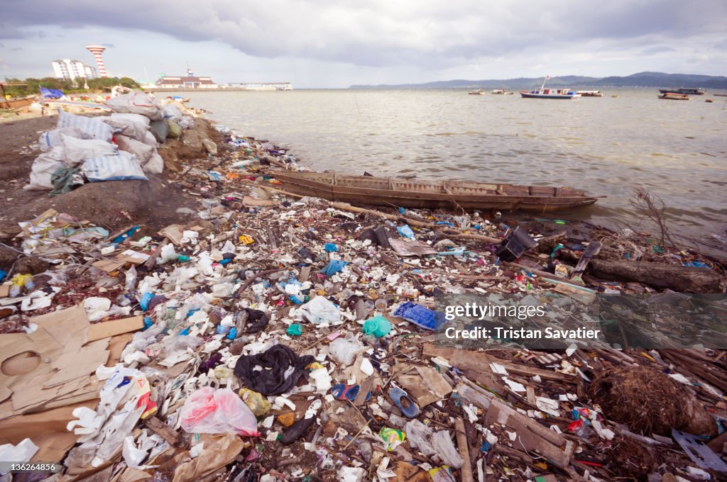 Plastic trash pollution on beach