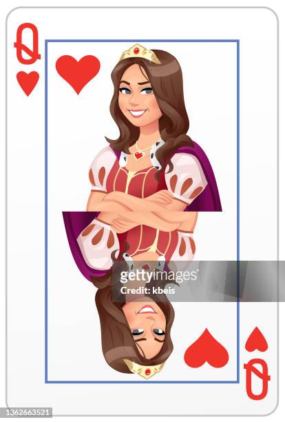 qeen of hearts - spielkarte - queen card stock-grafiken, -clipart, -cartoons und -symbole