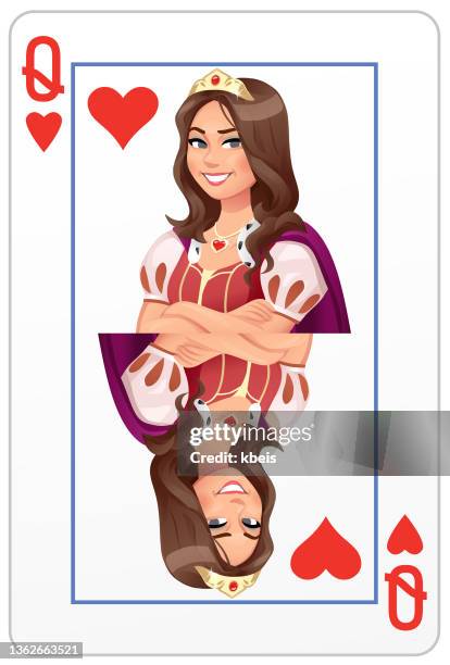 qeen of hearts - playing card - medieval queen crown stock illustrations