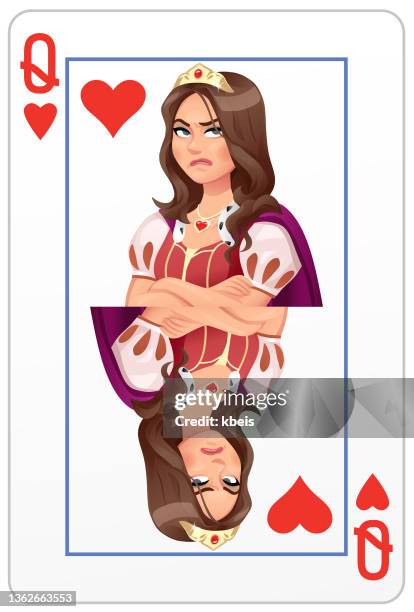 annoyed queen of hearts - playing card - medieval queen crown 幅插畫檔、美工圖案、卡通及圖標