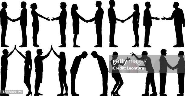agreement silhouettes - woman bowing stock illustrations