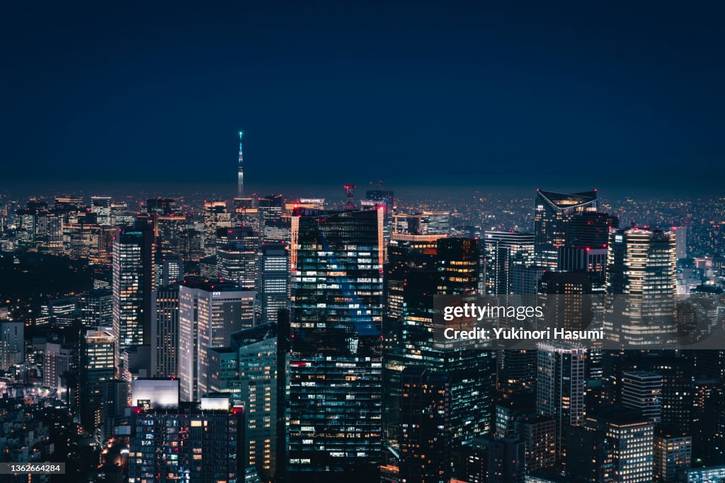 The Tokyo skyline from above at Night