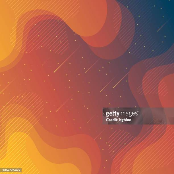 stockillustraties, clipart, cartoons en iconen met trendy starry sky with fluid and geometric shapes - orange gradient - meteorenregen