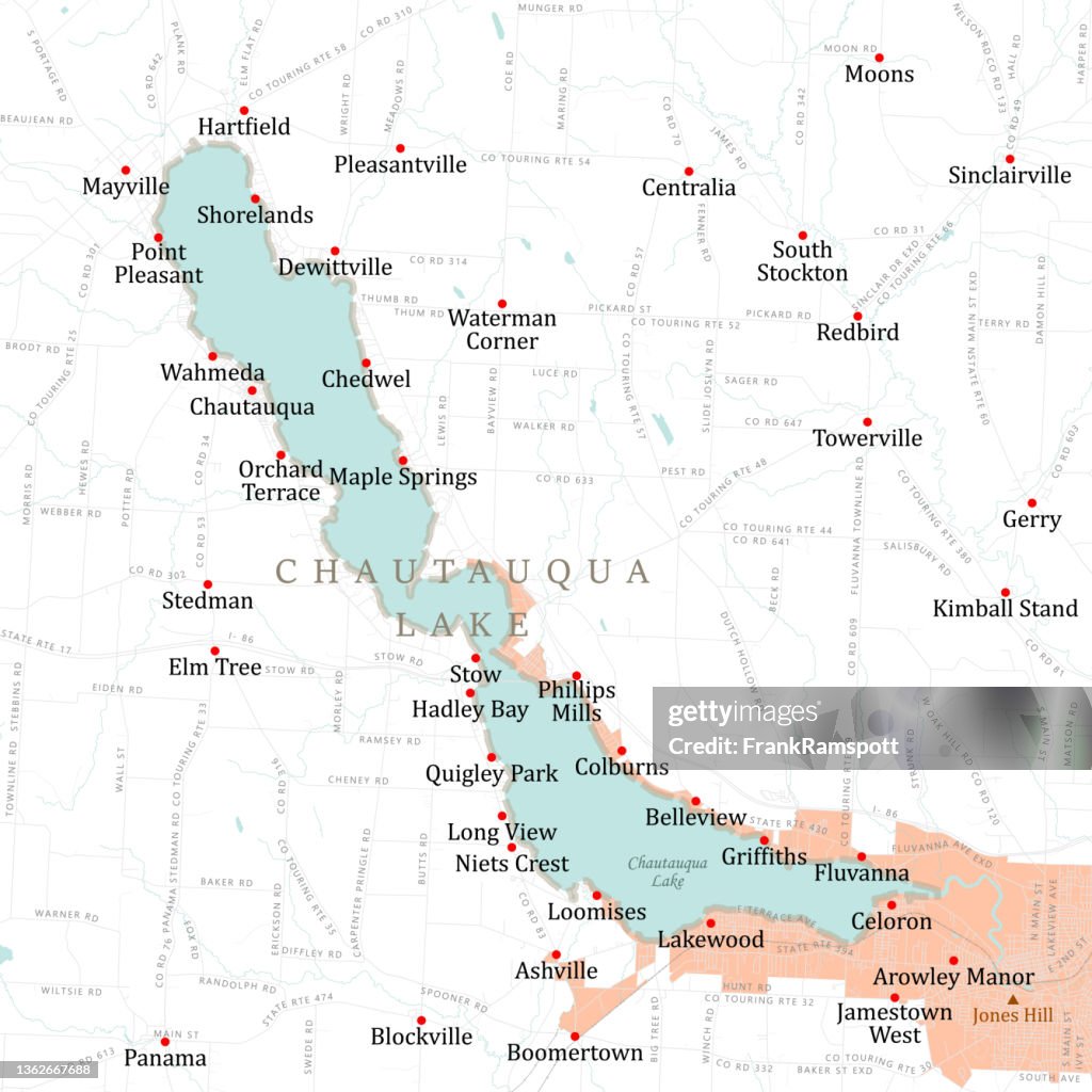 Ny Chautauqua Chautauqua Lake Vector Road Map HighRes Vector Graphic