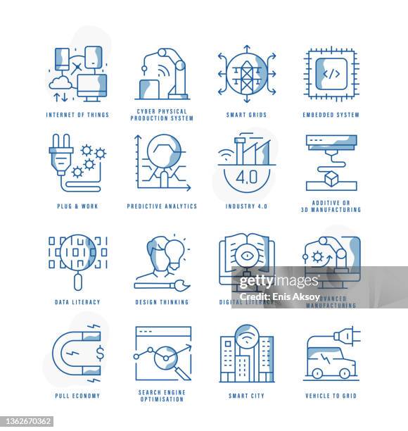 digitalization and industry 4.0 icons - industry 4 0 stock illustrations