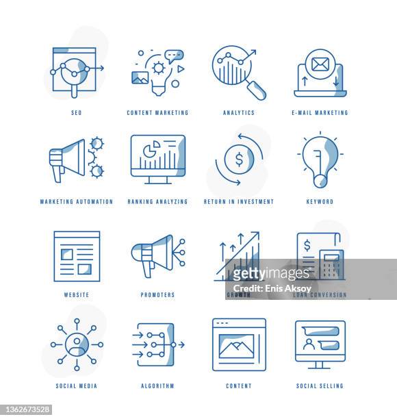 inbound marketing icons - online advertising stock illustrations