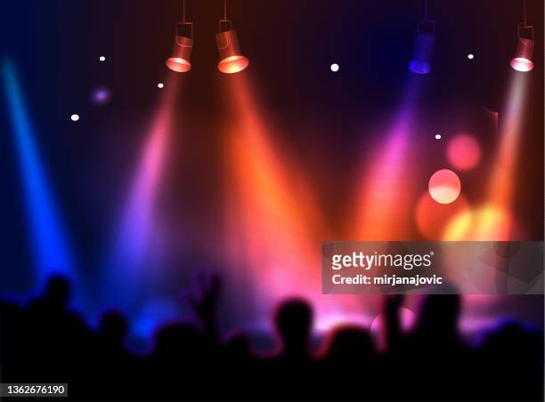 concert hall with people silhouettes - music stage stock illustrations